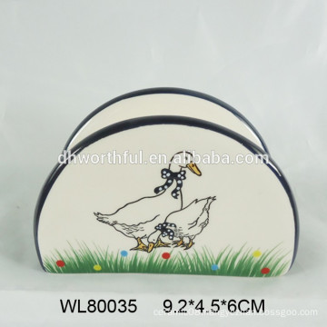 Hot sale tableware ceramic napkin holder with duck design